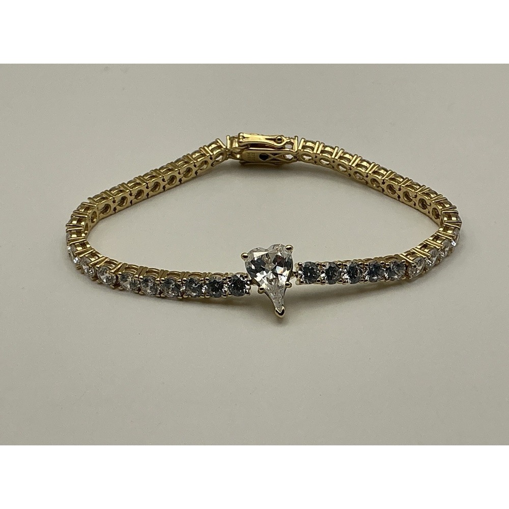 Diamonique x Jennifer Miller Signature Heart Tennis Bracelet 925 Yellow J431580